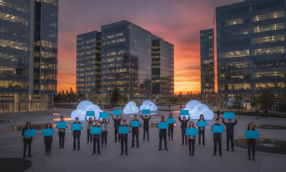 Мирная акция возле технологического кампуса Microsoft в Redmond