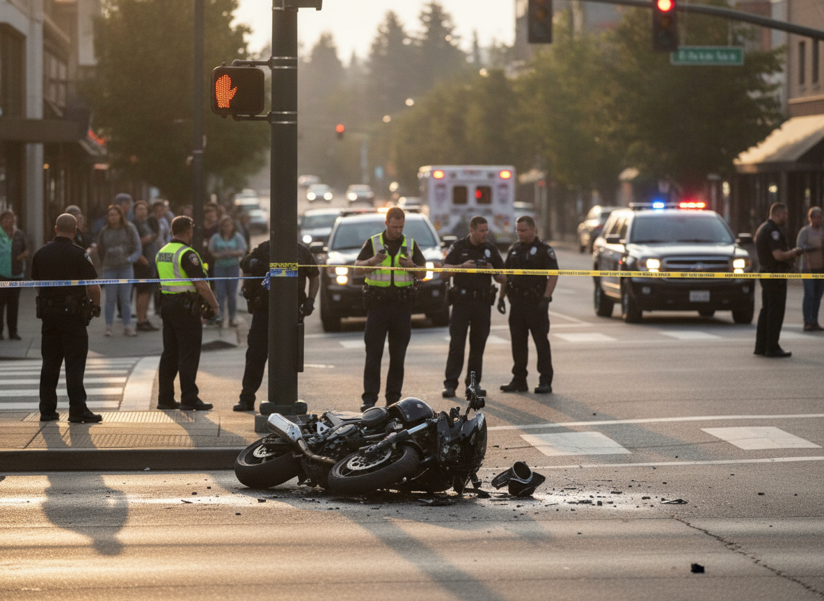 Место смертельной аварии с мотоциклом на перекрёстке в Puyallup