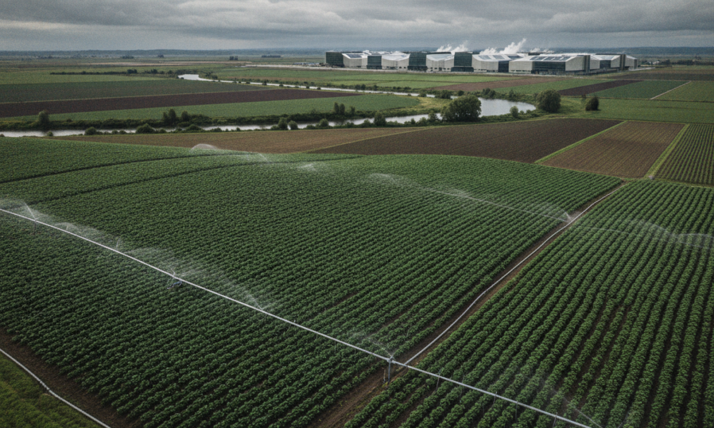 Фермерские поля Skagit Valley и возможная площадка крупного дата-центра