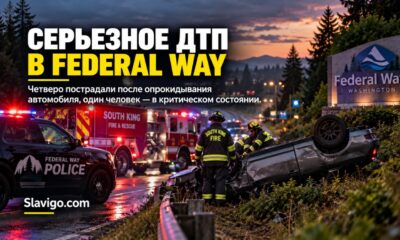 В Federal Way после опрокидывания автомобиля пострадали четыре человека