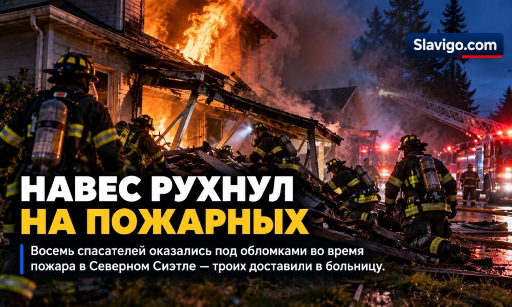 В North Seattle при обрушении навеса на пожаре пострадали восемь пожарных