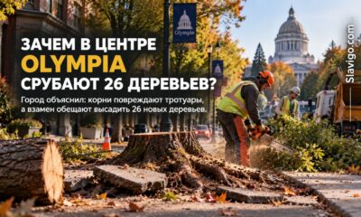 В центре Olympia убирают 26 деревьев во время ремонта тротуаров