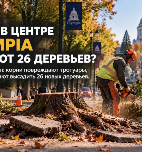 В центре Olympia убирают 26 деревьев во время ремонта тротуаров