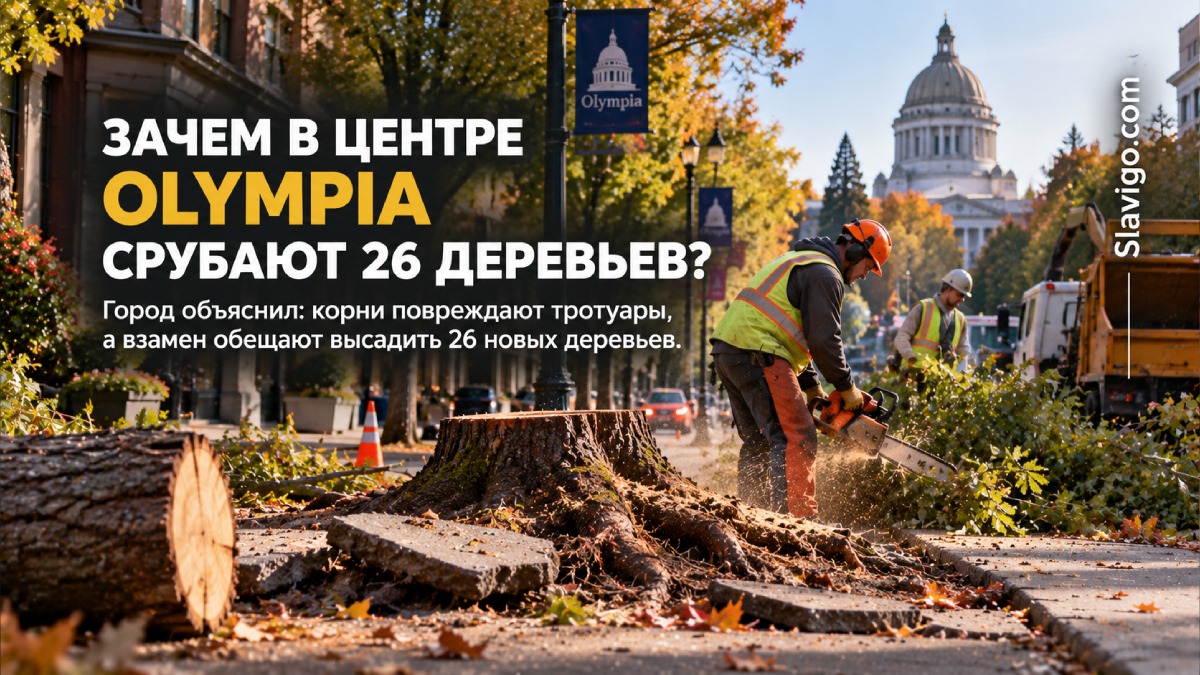 В центре Olympia убирают 26 деревьев во время ремонта тротуаров