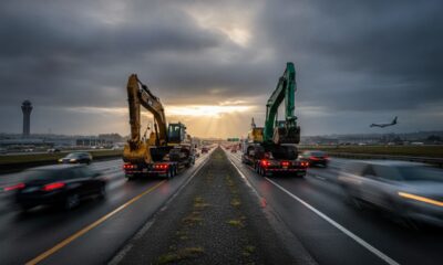 Негабаритные грузовики незаконно ждали час пик на обочине I-5