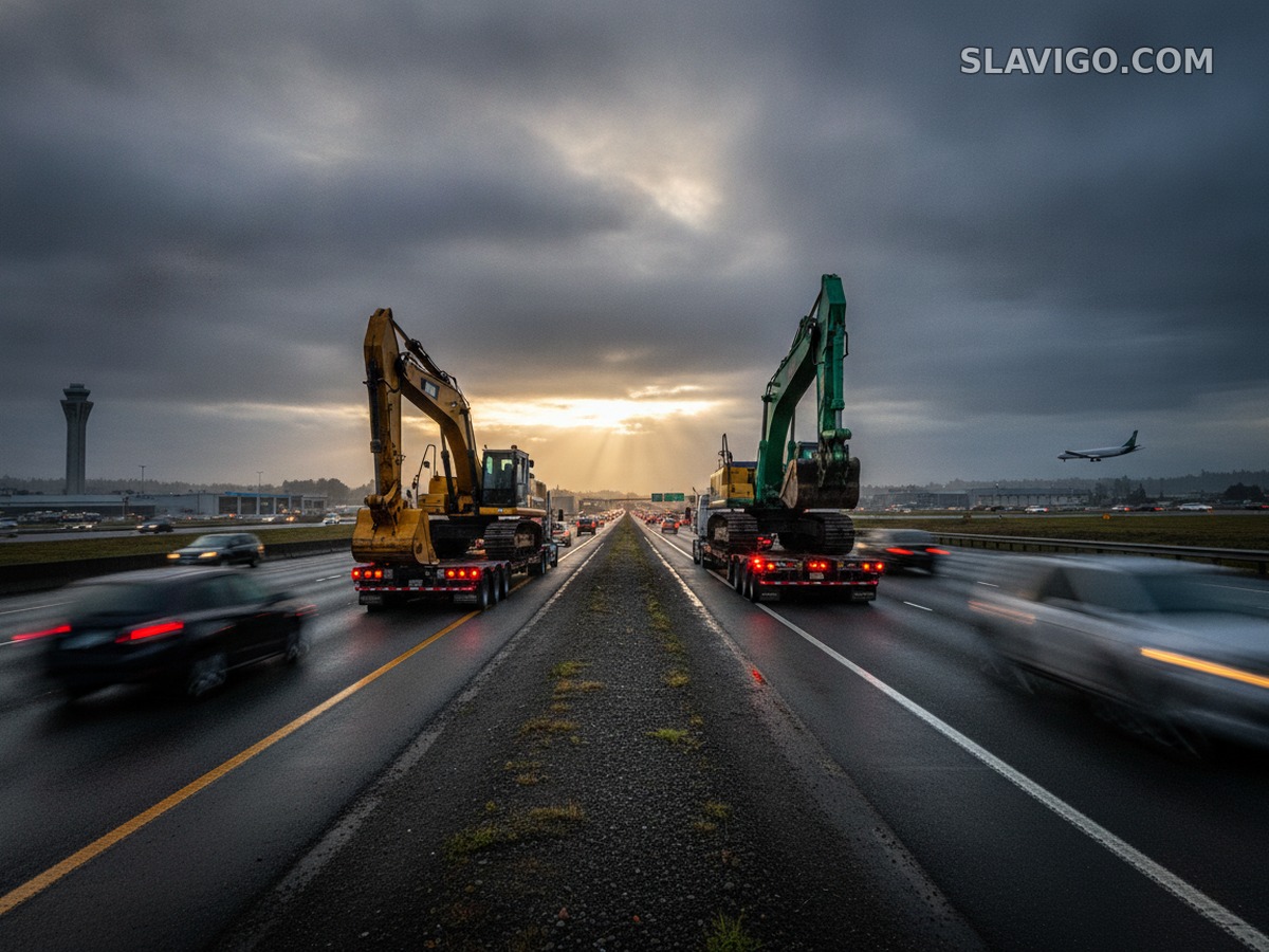 Негабаритные грузовики незаконно ждали час пик на обочине I-5