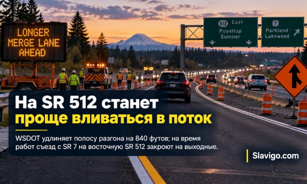 WSDOT закроет съезд SR 7 на SR 512 и удлинит полосу разгона на 840 футов