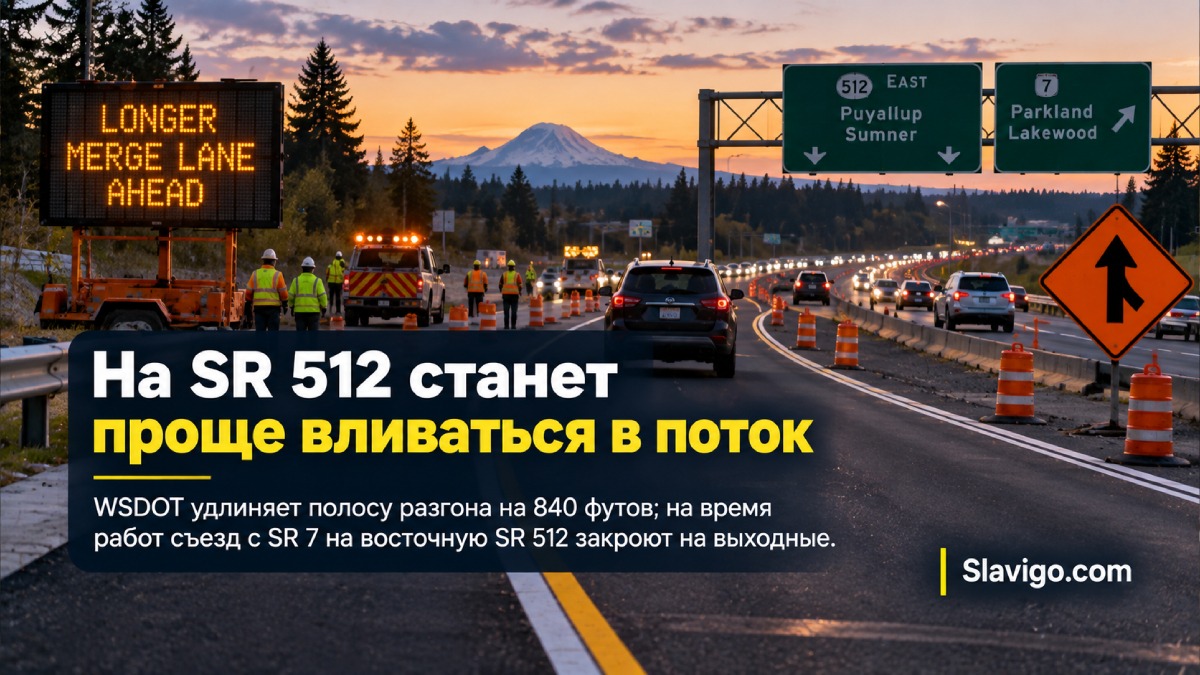 WSDOT закроет съезд SR 7 на SR 512 и удлинит полосу разгона на 840 футов