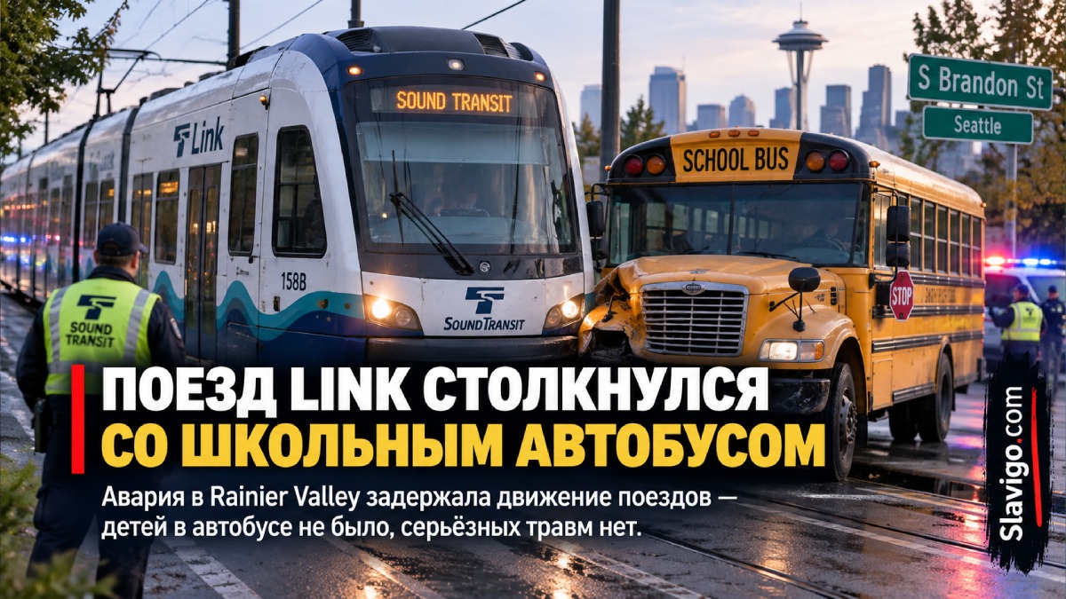 Поезд Link столкнулся с пустым школьным автобусом в Rainier Valley
