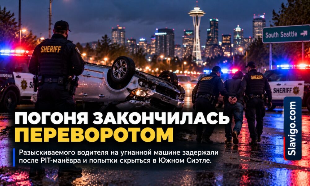 В South Seattle погоня за угнанным автомобилем закончилась переворотом машины и арестом водителя