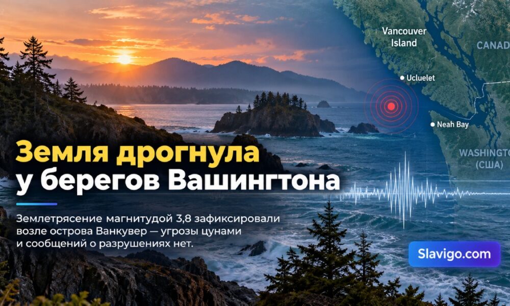 У побережья Washington произошло землетрясение магнитудой 3,8
