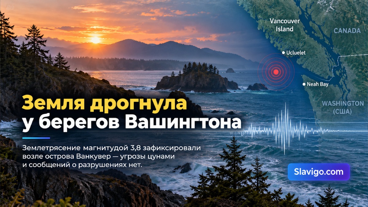 У побережья Washington произошло землетрясение магнитудой 3,8