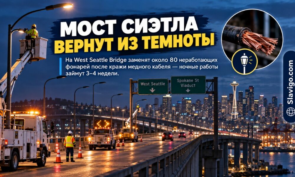 На West Seattle Bridge заменят около 80 неработающих фонарей после кражи меди