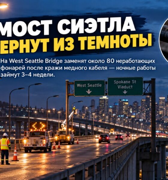 На West Seattle Bridge заменят около 80 неработающих фонарей после кражи меди