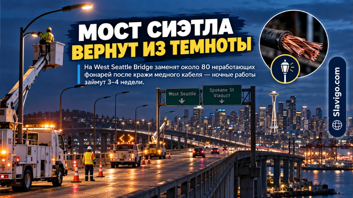 На West Seattle Bridge заменят около 80 неработающих фонарей после кражи меди
