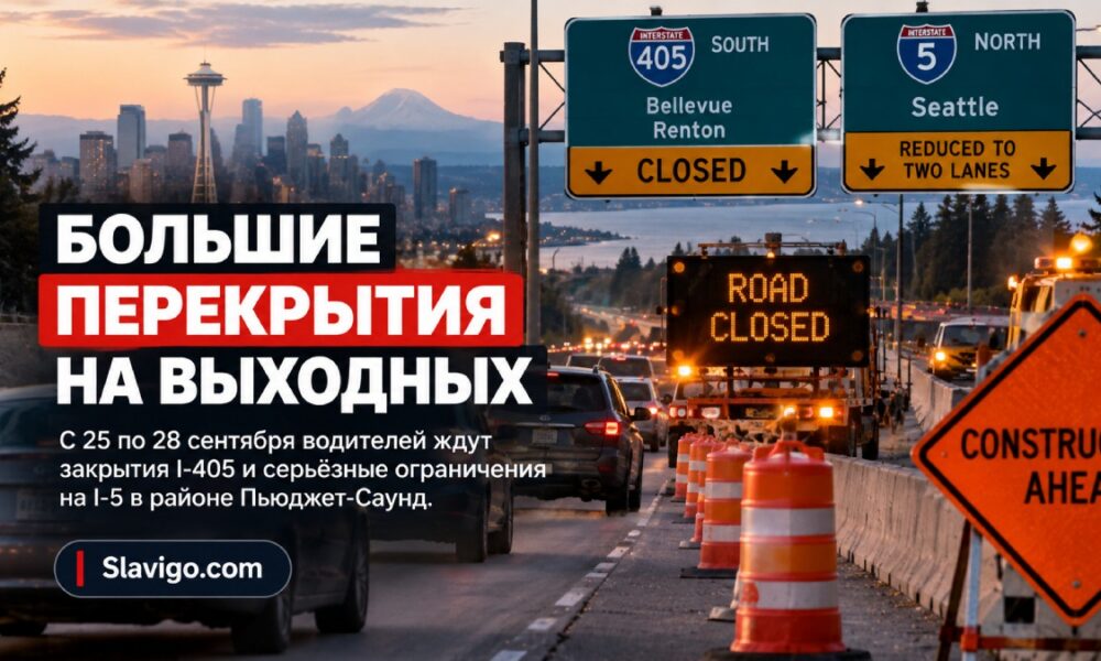 WSDOT предупредил о крупных перекрытиях I-405 и ограничениях I-5 25–28 сентября
