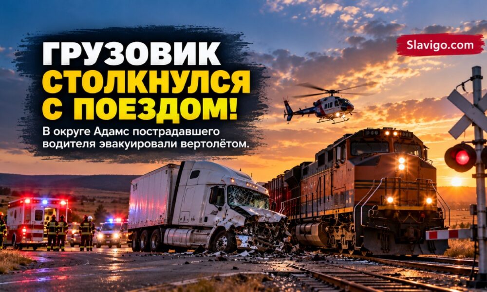 В Adams County грузовик столкнулся с поездом: водителя эвакуировали вертолётом
