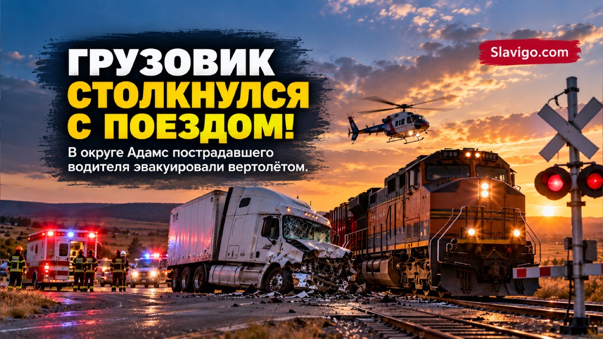 В Adams County грузовик столкнулся с поездом: водителя эвакуировали вертолётом