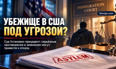 Судебный зал с папками документов на столе, символизирующий рассмотрение заявления на убежище