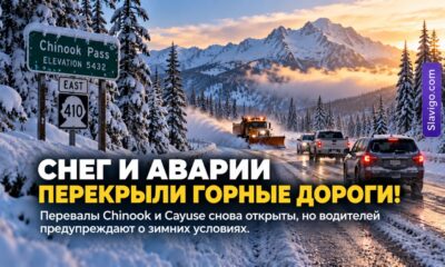 После снегопада открыли Chinook Pass и Cayuse Pass, ранее закрытые из-за аварий