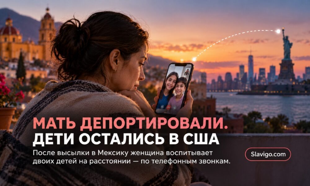 Женщина общается с детьми по телефону после разлуки из-за депортации из США