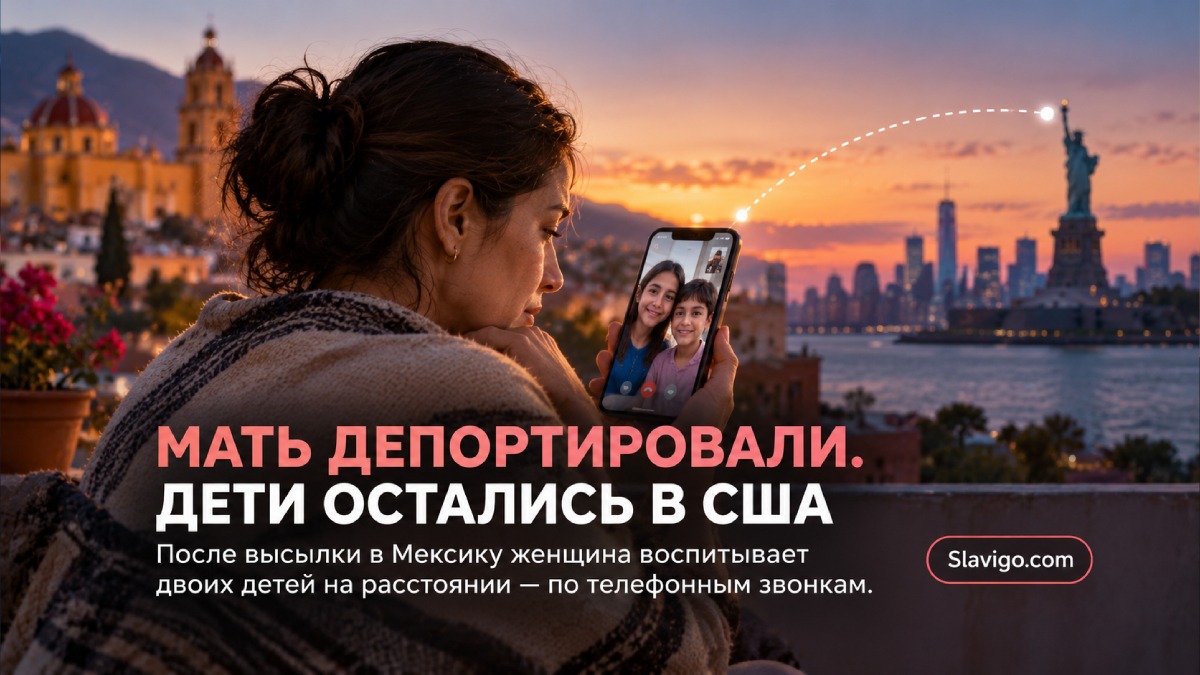 Женщина общается с детьми по телефону после разлуки из-за депортации из США