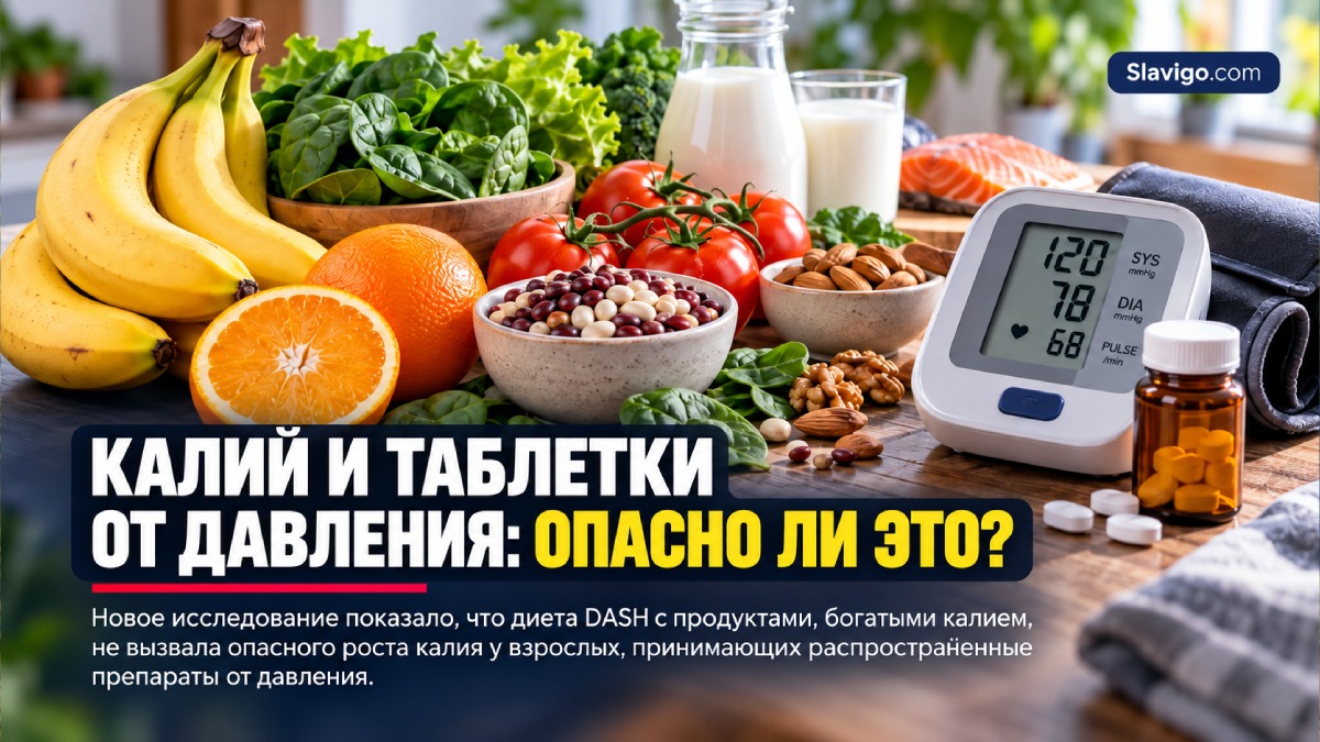 Калий-rich DASH-рацион не повысил калий до опасного уровня у людей на препаратах от давления