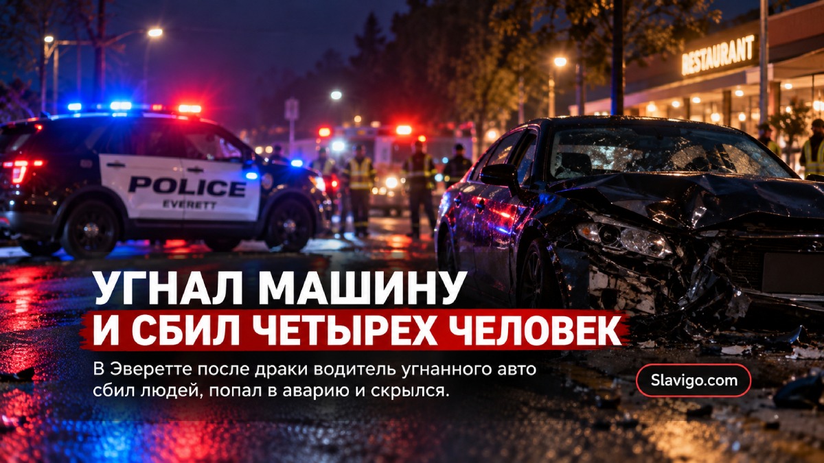В Everett угнанный автомобиль сбил четырёх человек после драки у ресторана
