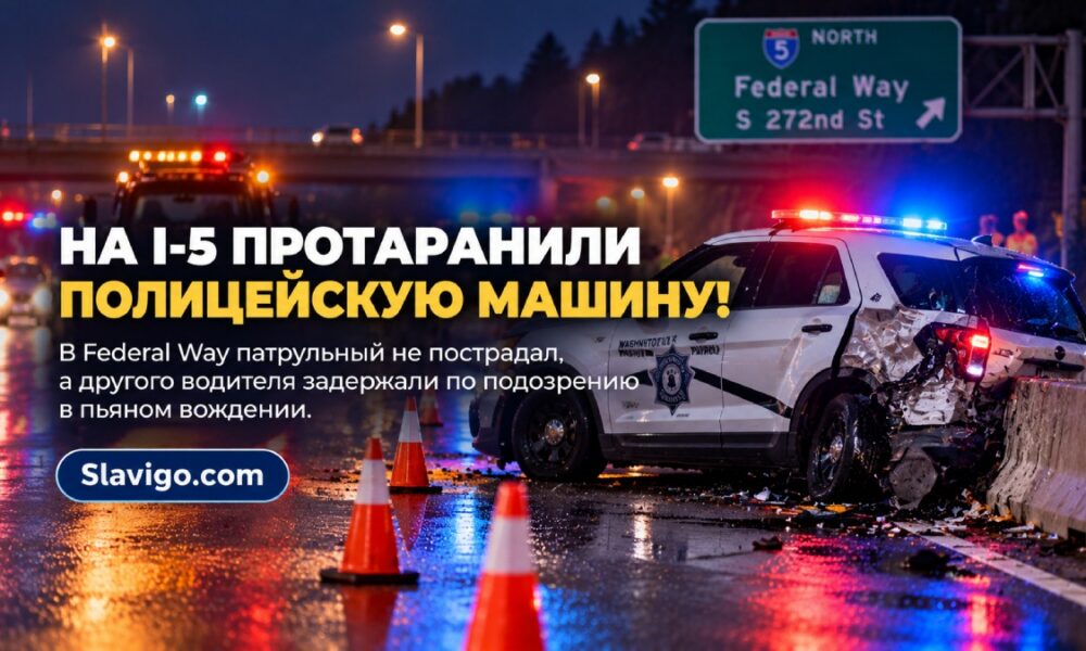 В Federal Way водитель врезался в патрульную машину на I-5: его подозревают в DUI