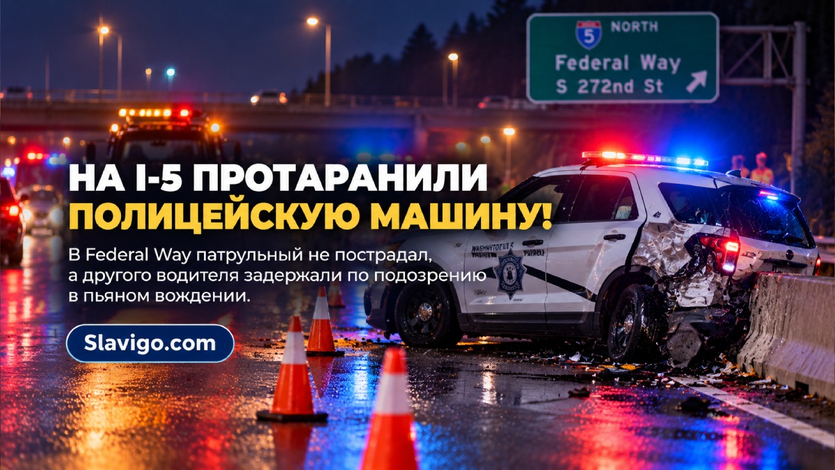 В Federal Way водитель врезался в патрульную машину на I-5: его подозревают в DUI