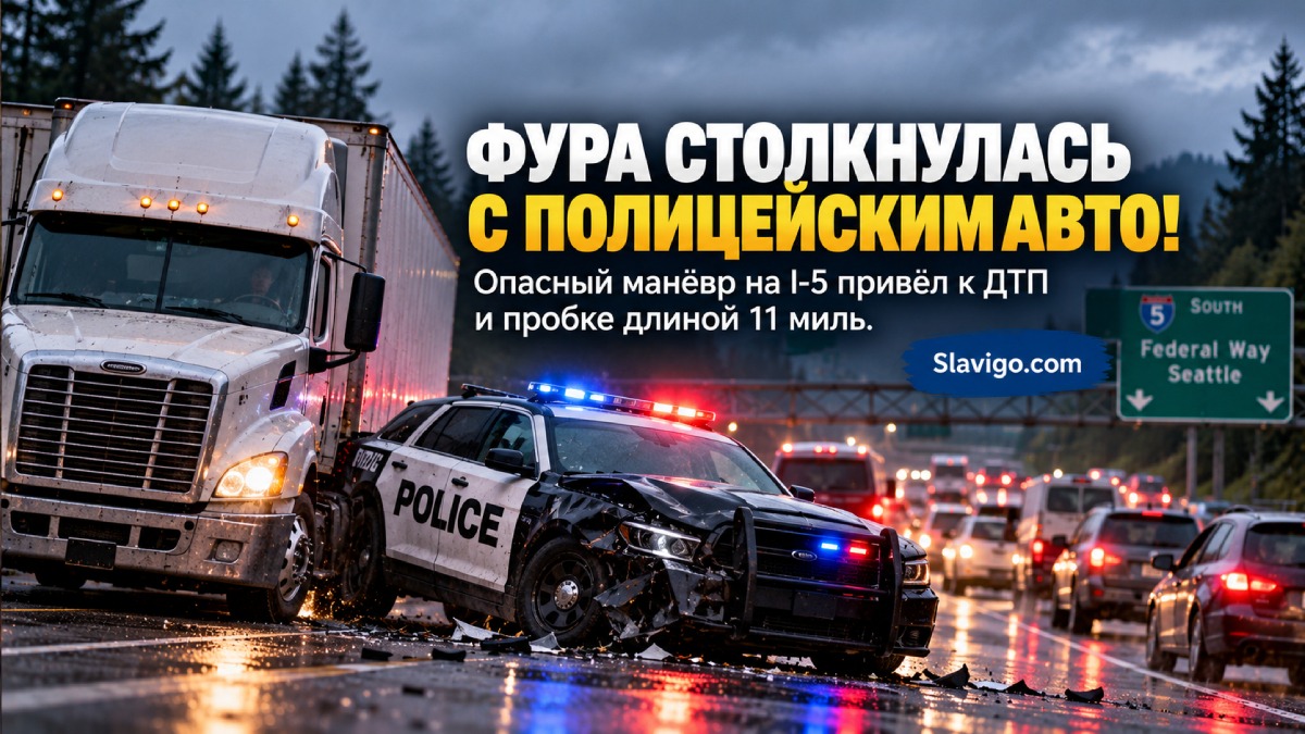 Грузовик столкнулся с патрульной машиной Auburn на I-5 в Federal Way