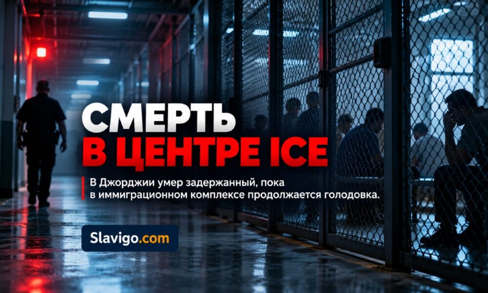 Иммиграционный центр с ограждением в Джорджии в пасмурный день