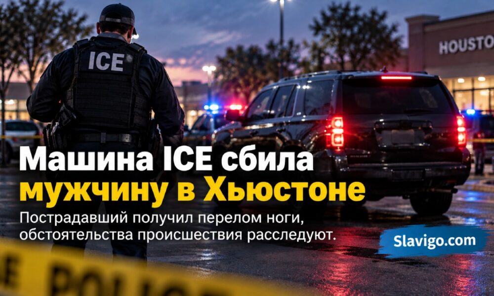 Место расследования столкновения внедорожника ICE с человеком на парковке Houston