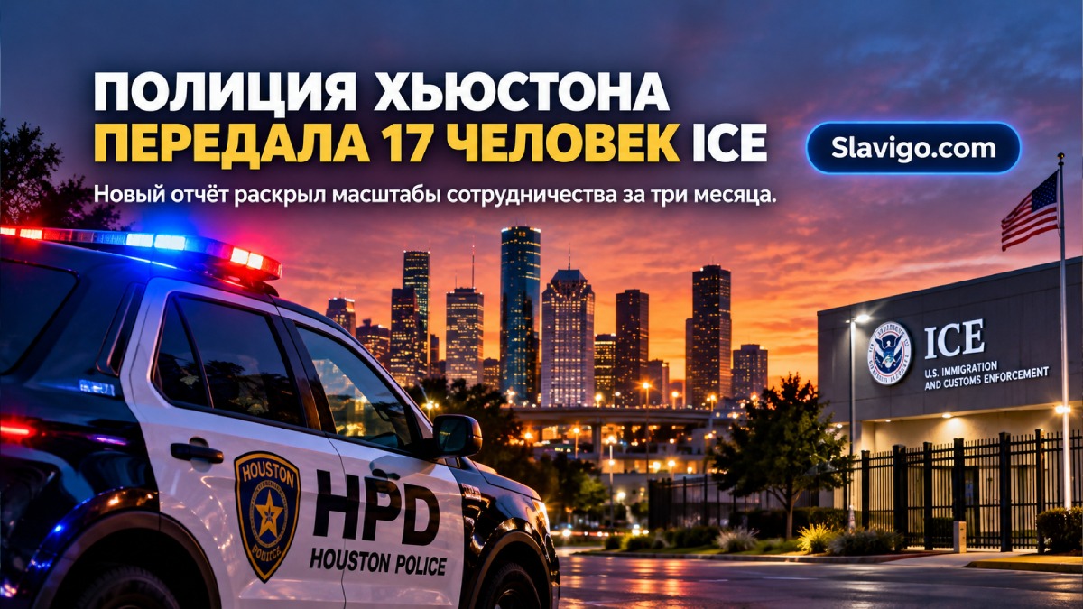 Полицейский автомобиль на городской улице Хьюстона, иллюстрирующий обсуждение сотрудничества с ICE