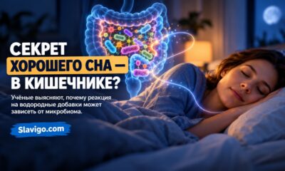 Спокойно спящий человек в спальне и абстрактный мотив микробиома