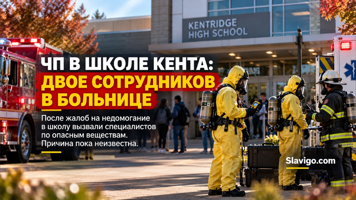 Спасатели у здания школы Kentridge High School в Kent