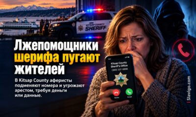 An anxious person holding a smartphone beside a notebook at home, blurred police patrol vehicle visible outdoors through the window, investigative editorial photography