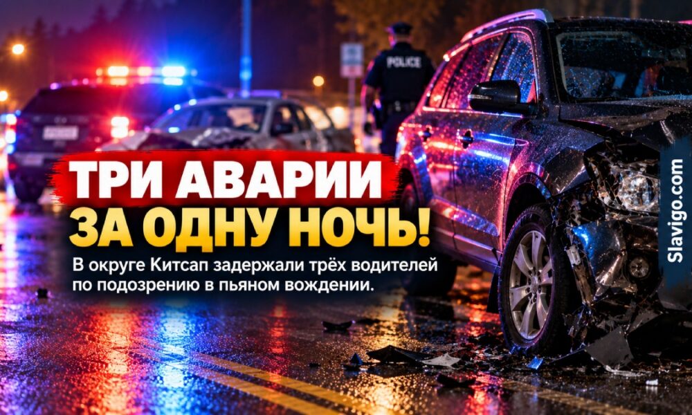 За одну ночь в Kitsap County произошло три аварии с подозрением на нетрезвое вождение