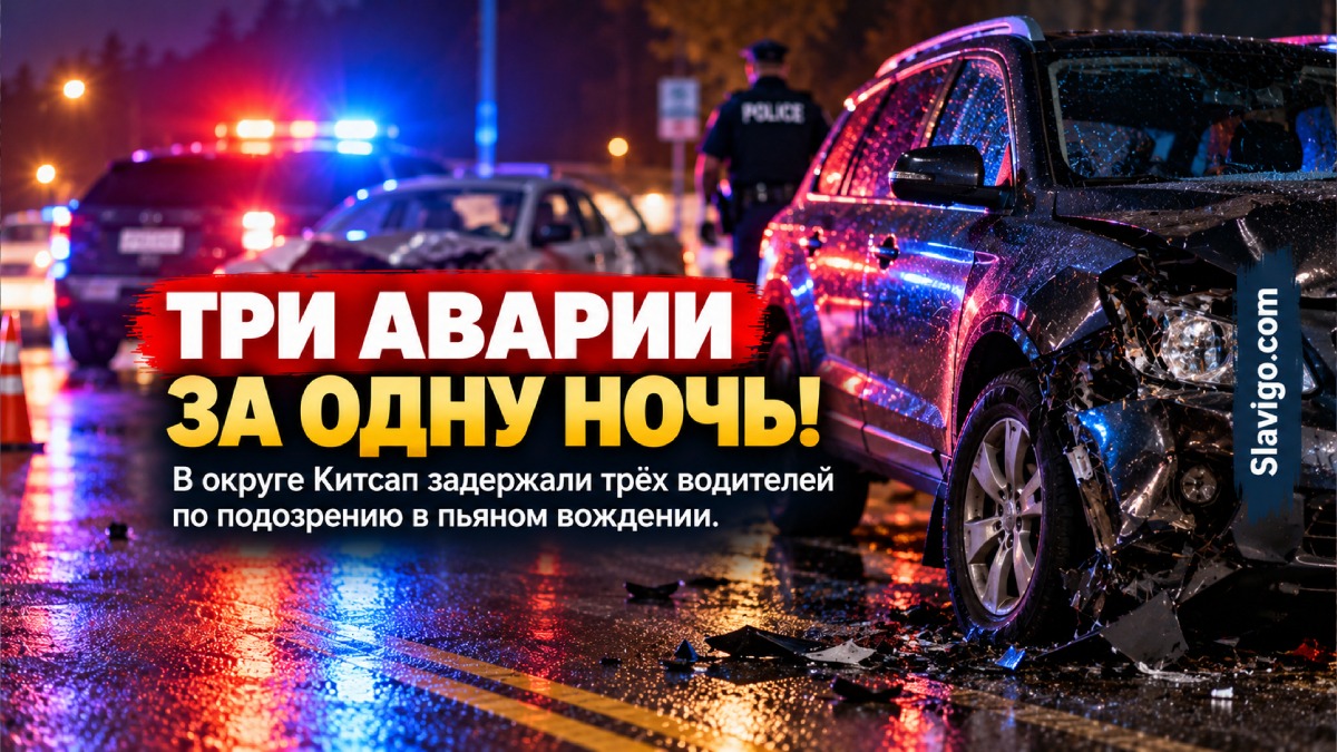 За одну ночь в Kitsap County произошло три аварии с подозрением на нетрезвое вождение