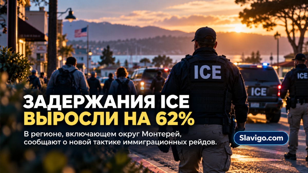 Тихая улица калифорнийского города утром с группой жителей вдали