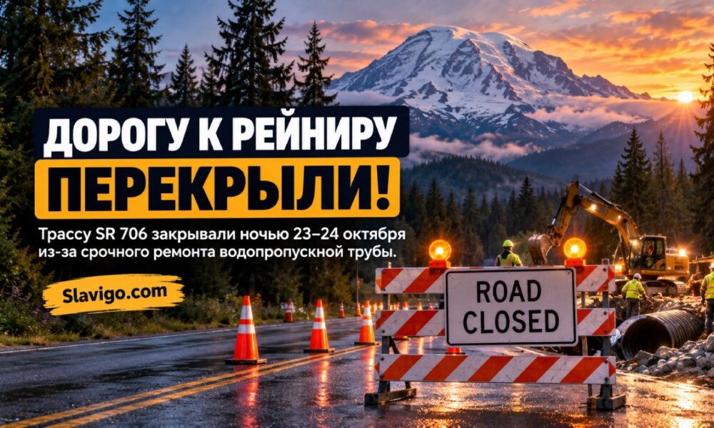 SR 706 у Mount Rainier закрывают на ночь из-за аварийной водопропускной трубы