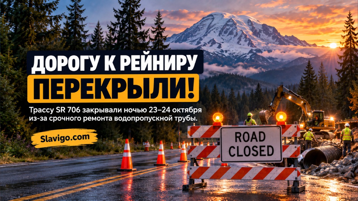 SR 706 у Mount Rainier закрывают на ночь из-за аварийной водопропускной трубы