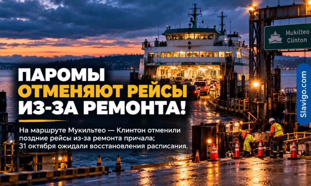 Паром у терминала Mukilteo во время ремонта оборудования