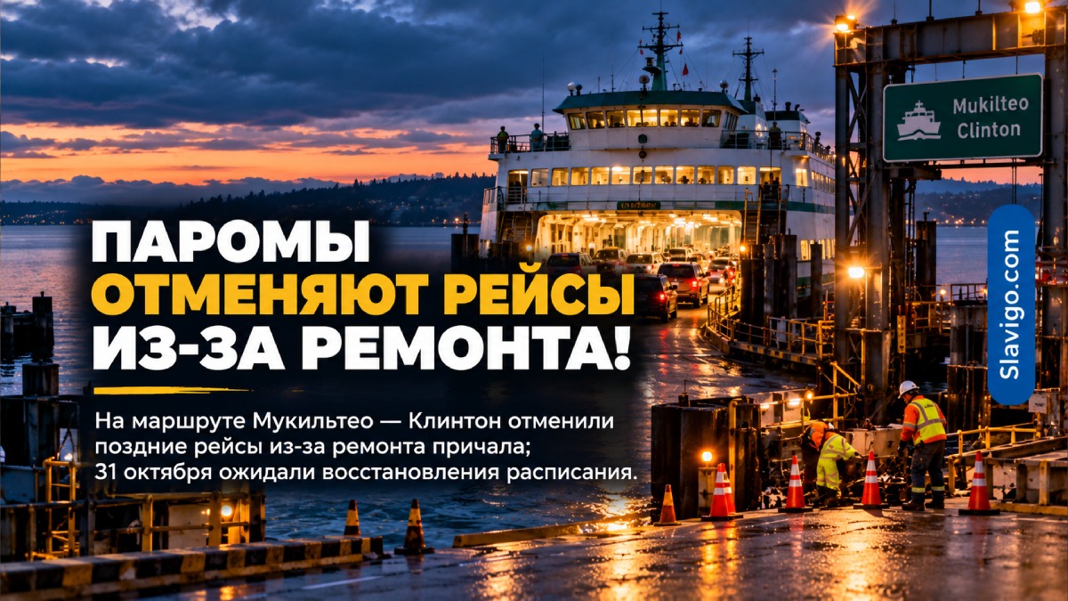 Паром у терминала Mukilteo во время ремонта оборудования