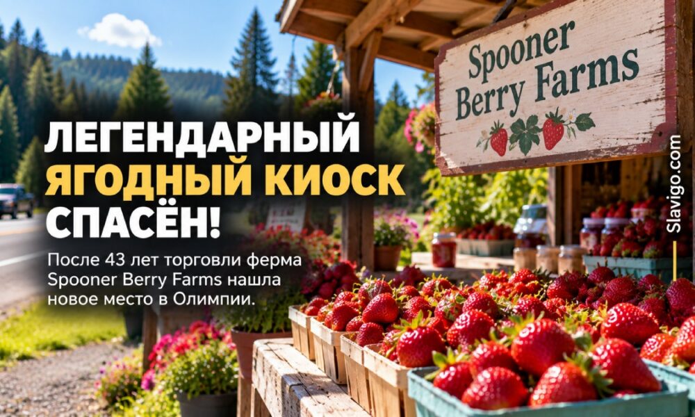 Small family operated berry stand with crates of fresh strawberries and raspberries at a roadside rural Olympia location, welcoming late season autumn scene