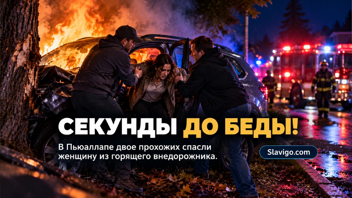 Два очевидца спасли водителя горящего внедорожника в Puyallup