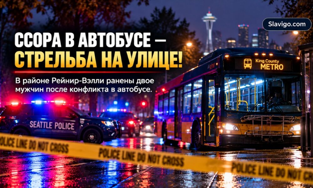 Редакционная иллюстрация: После конфликта в автобусе Metro двух мужчин ранили в Rainier Valley