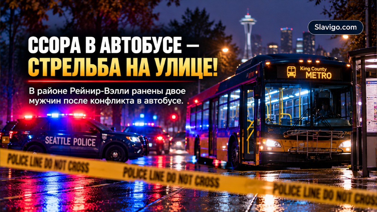 Редакционная иллюстрация: После конфликта в автобусе Metro двух мужчин ранили в Rainier Valley