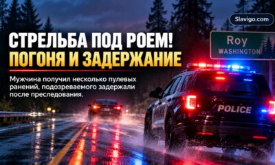 Редакционная иллюстрация: В Roy после стрельбы и полицейской погони задержали 27-летнего мужчину