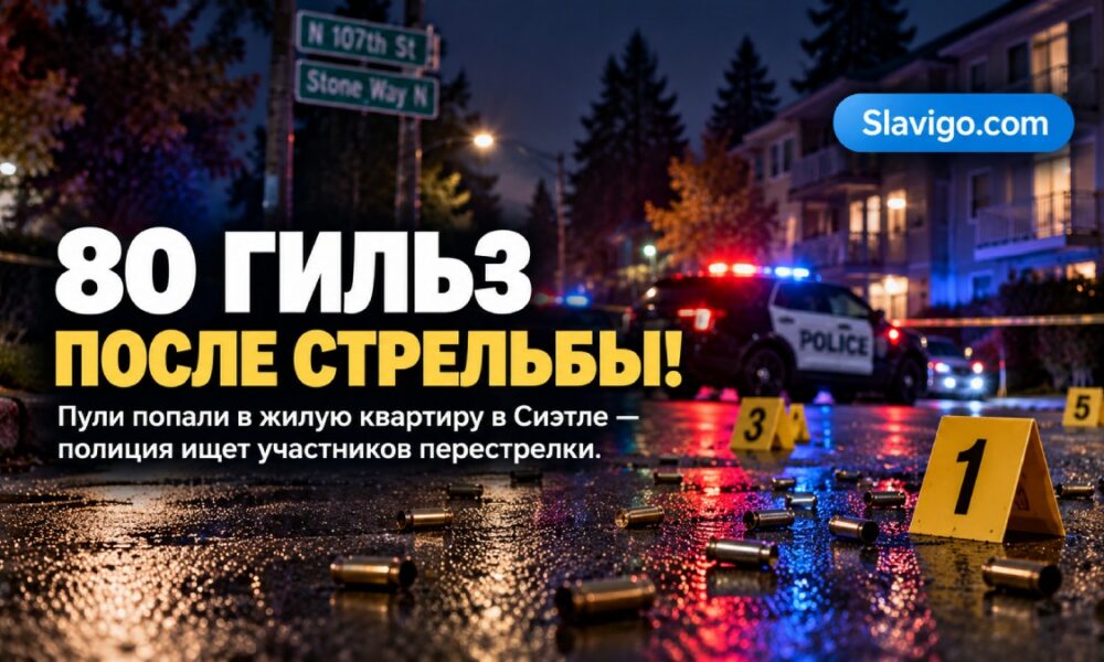 Seattle neighborhood street intersection with crime scene investigators and police vehicles on a wet autumn morning, no victims visible в штате Вашингтон